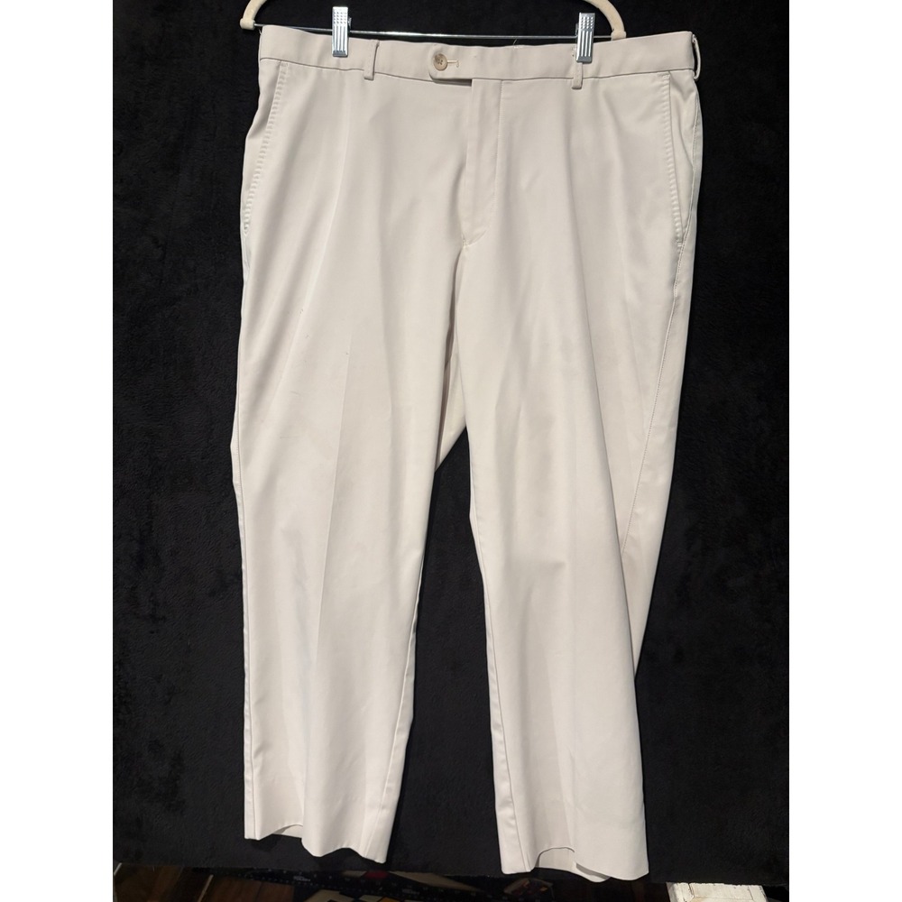 Peter Millar Golf Pants Mens 38 Beige Performance Wicking Flat Front Hemmed